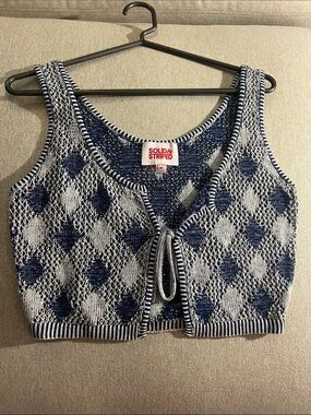 SOLID & STRIPED Navy and White Knit Diamond Tie-Front Tank